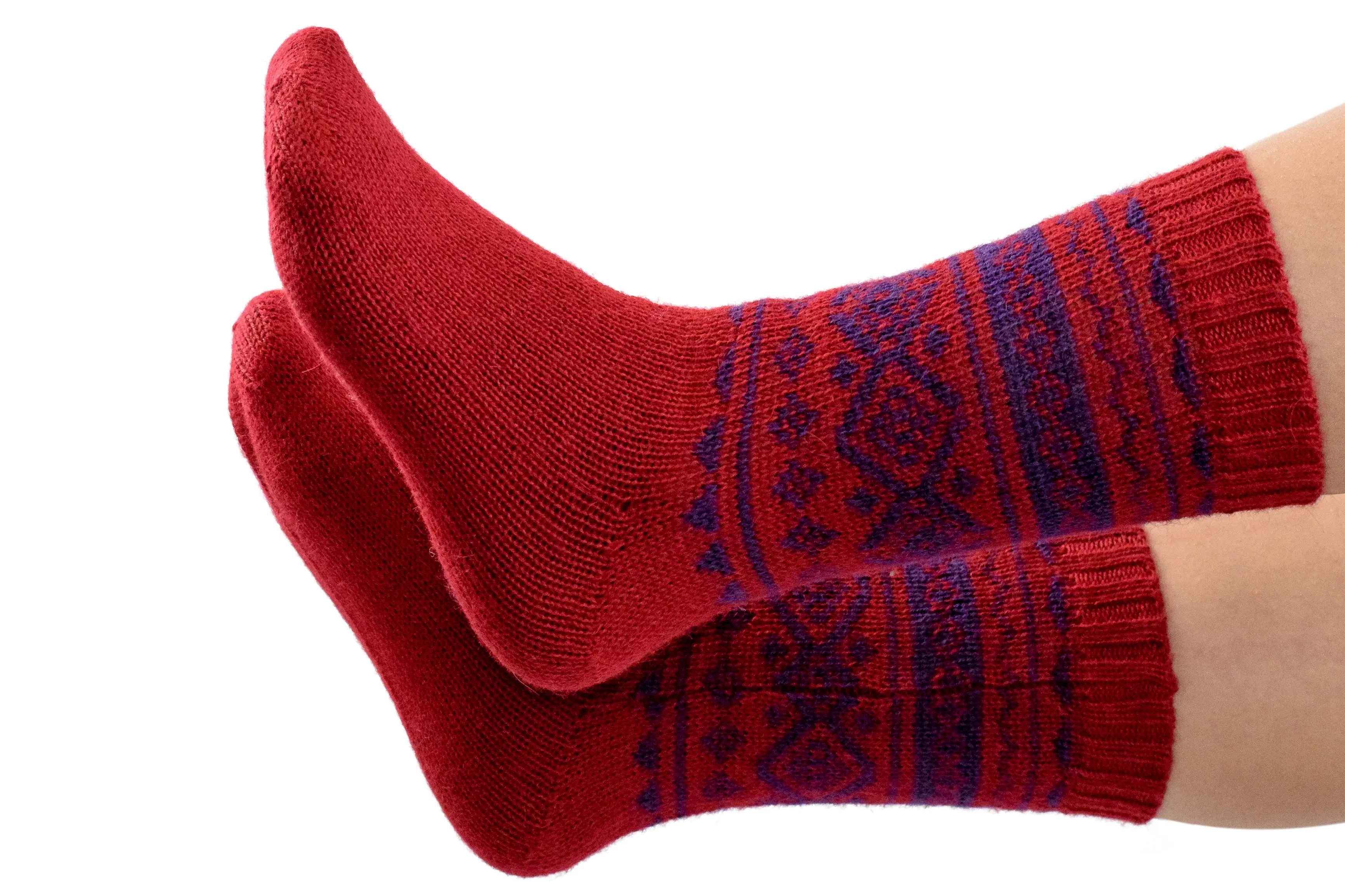 100% Alpaca Wool Casual Knit Socks (Royal Red)