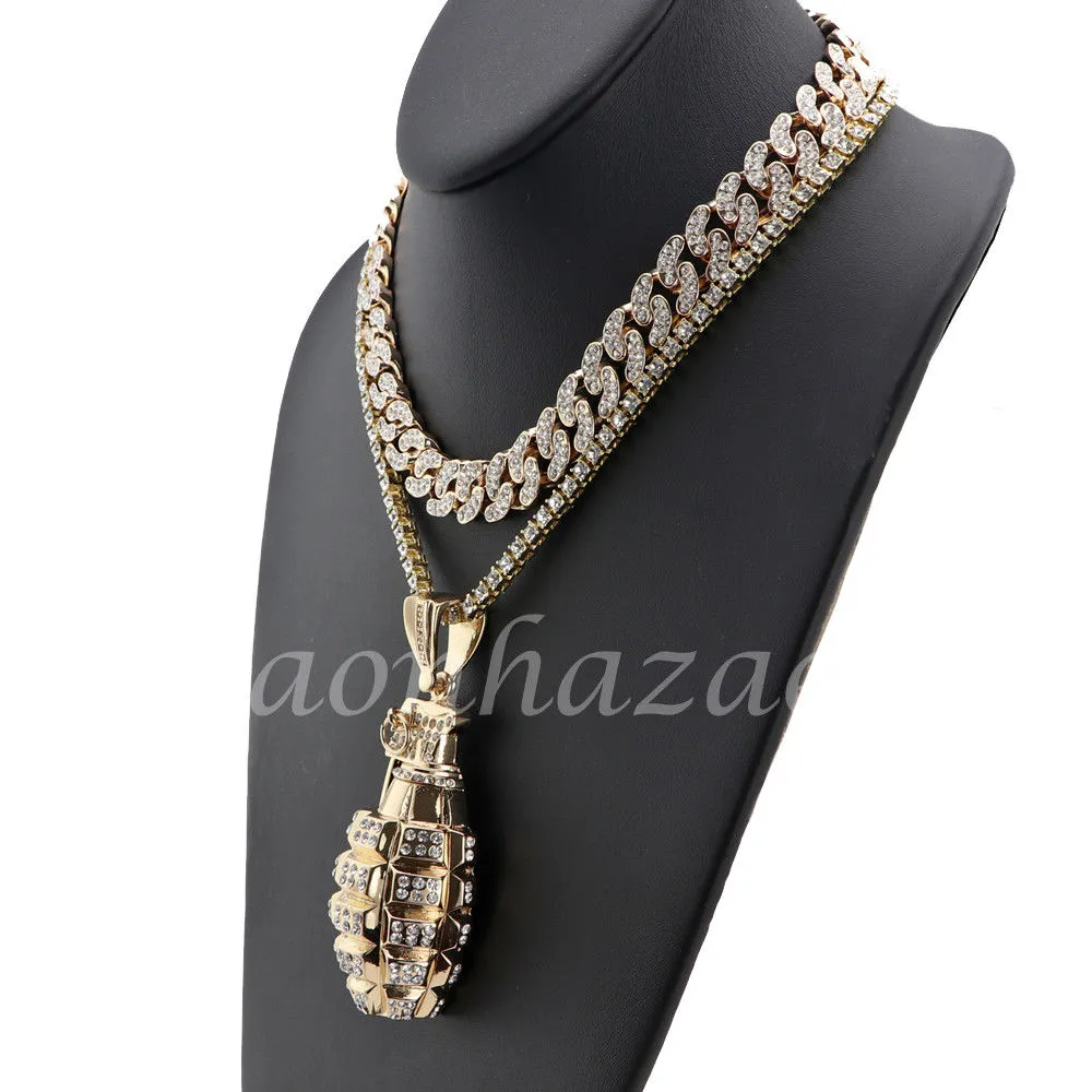 14K GOLD PT HAND GRENADE 18" TENNIS CHAIN 16" 30" CHOKER CUBAN CHAIN 23