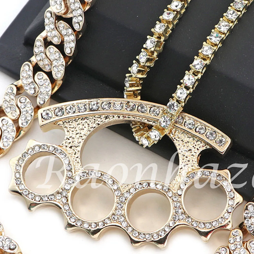 14K GOLD PT KNUCKLE 18" TENNIS CHAIN 16" 30" CHOKER CUBAN CHAIN S32G