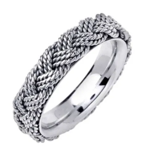 14K or 18K White Gold Hand Braided Ring