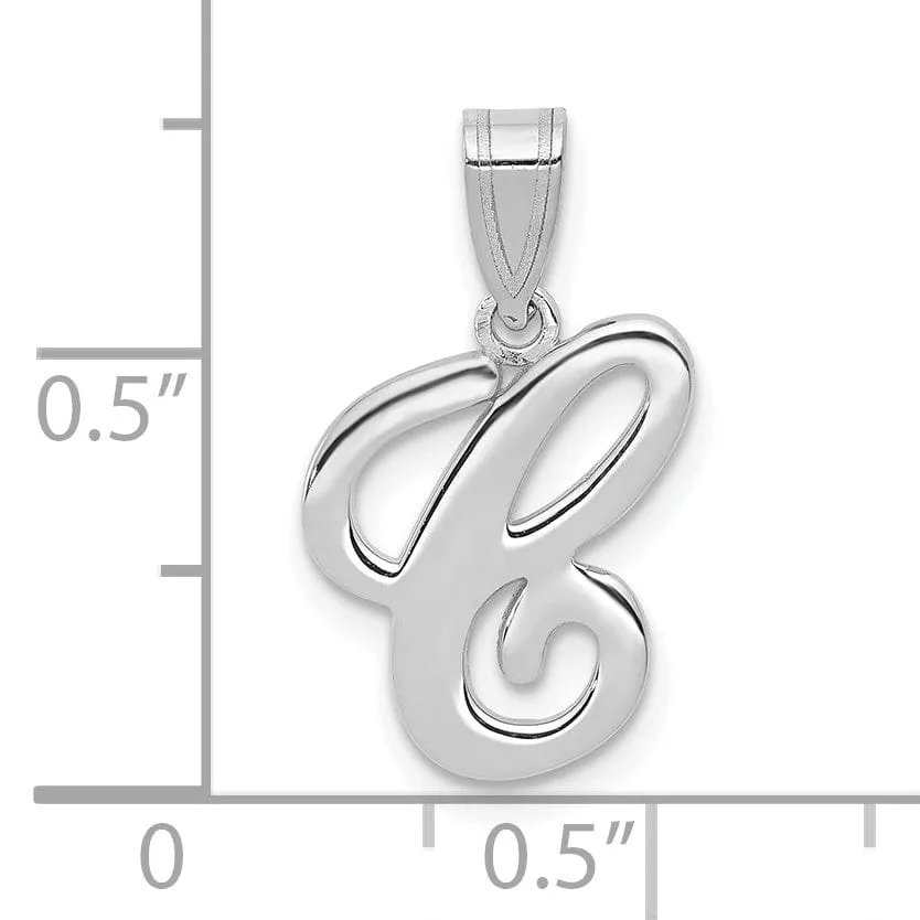 14K White Gold Medium Size Script Design Letter C Initial  Charm Pendant