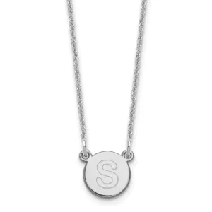14k White Gold Tiny Circle Block Letter S Initial Pendant and Necklace