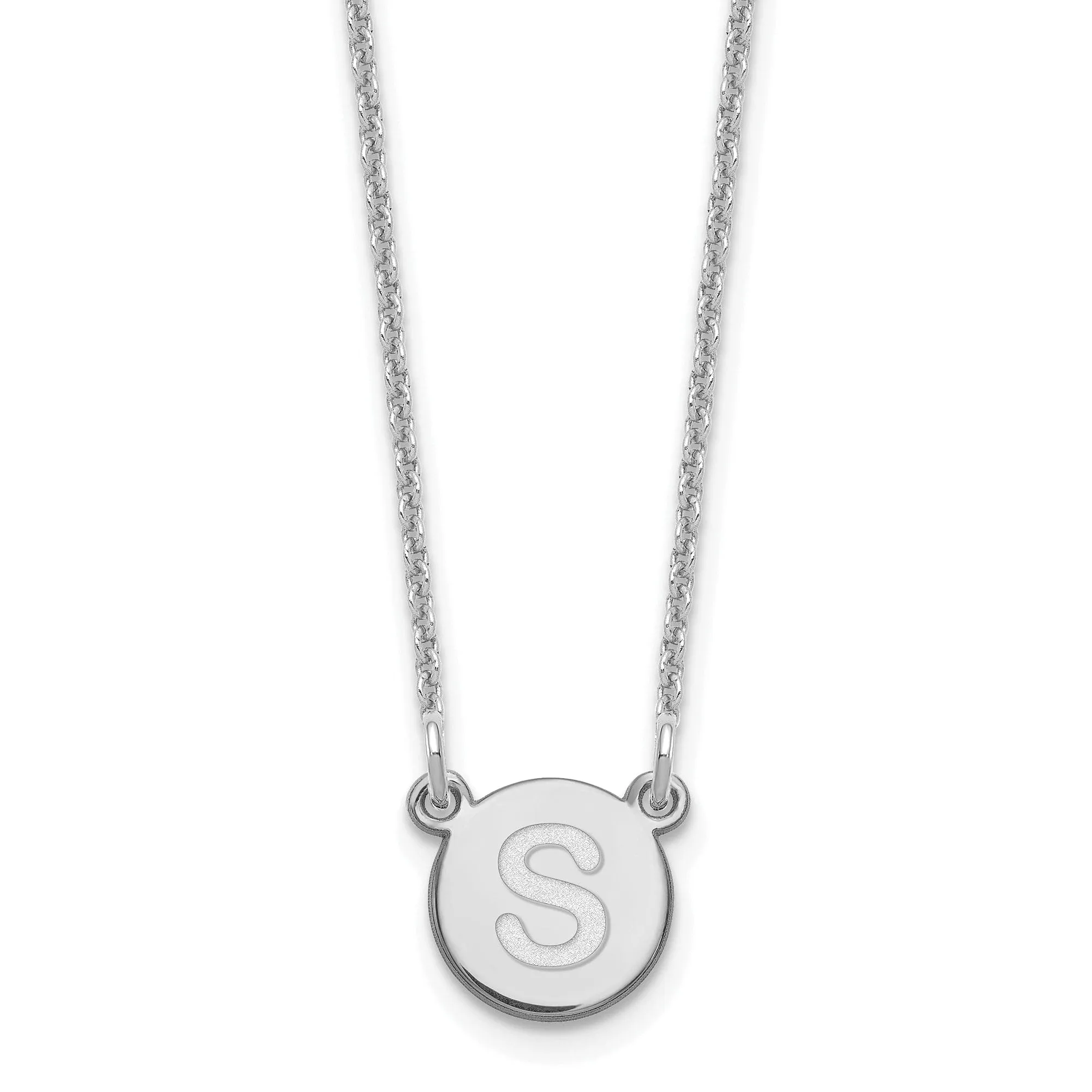 14k White Gold Tiny Circle Block Letter S Initial Pendant and Necklace