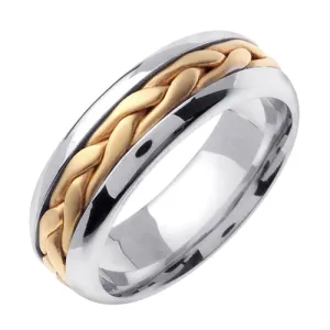 14K White/Yellow or White/Rose Hand Braided Cord Ring Band