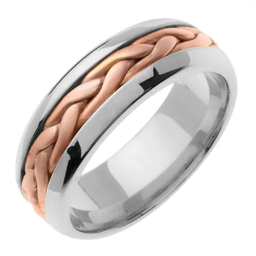 14K White/Yellow or White/Rose Hand Braided Cord Ring Band