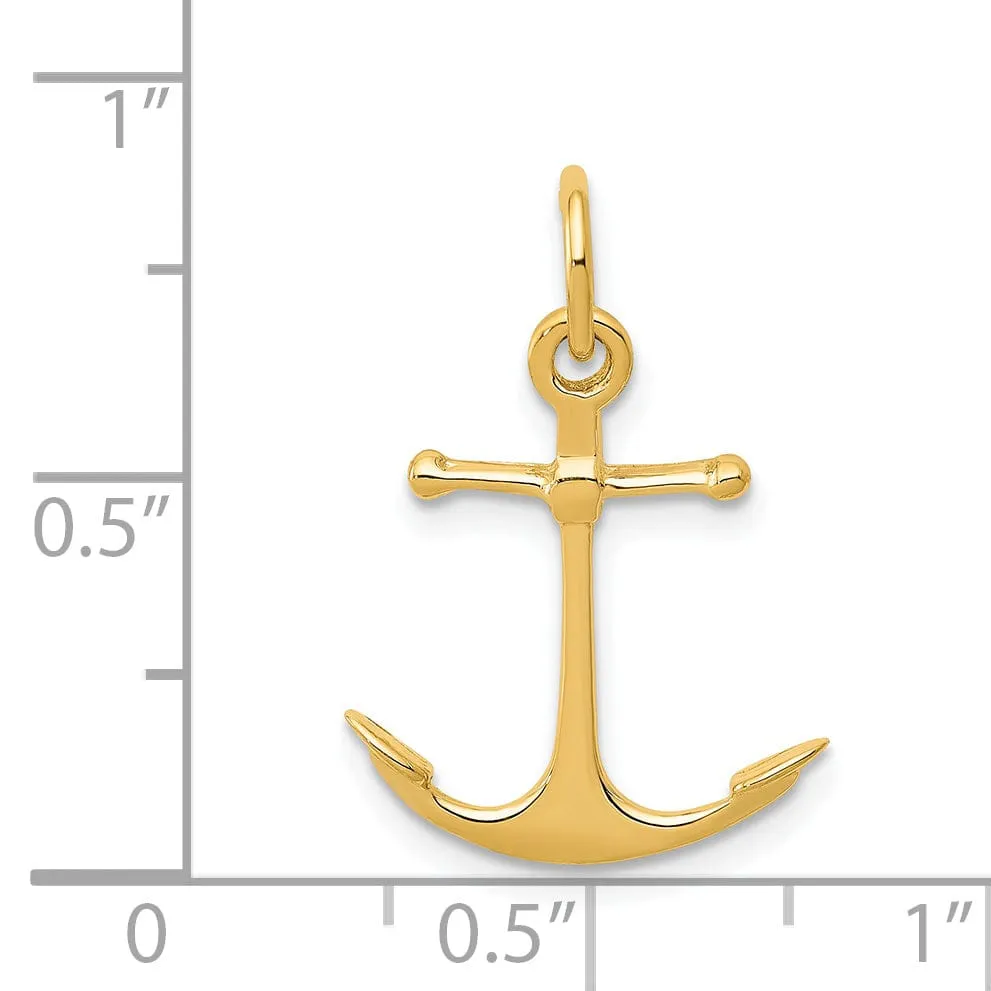 14k Yellow Gold Polished Finish Anchor Pendant