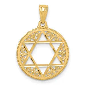 14K Yellow Gold Polished Finish Filigree Style Star Of David Pendant