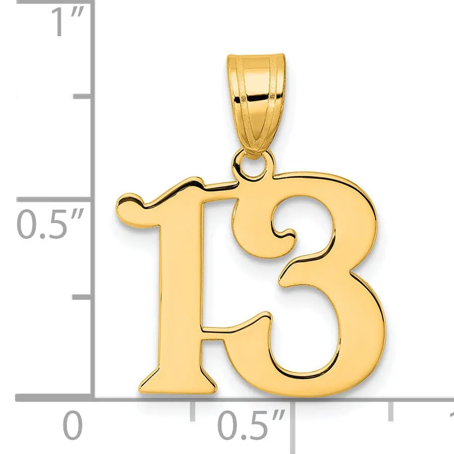 14k Yellow Gold Polished Finish Number 13 Charm Pendant