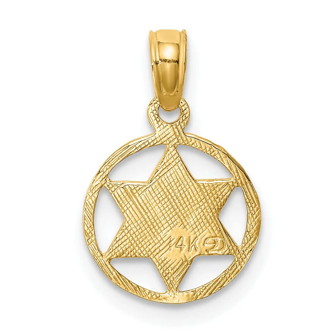 14K Yellow Gold Polished Finish Star of David in Circle Frame Pendant