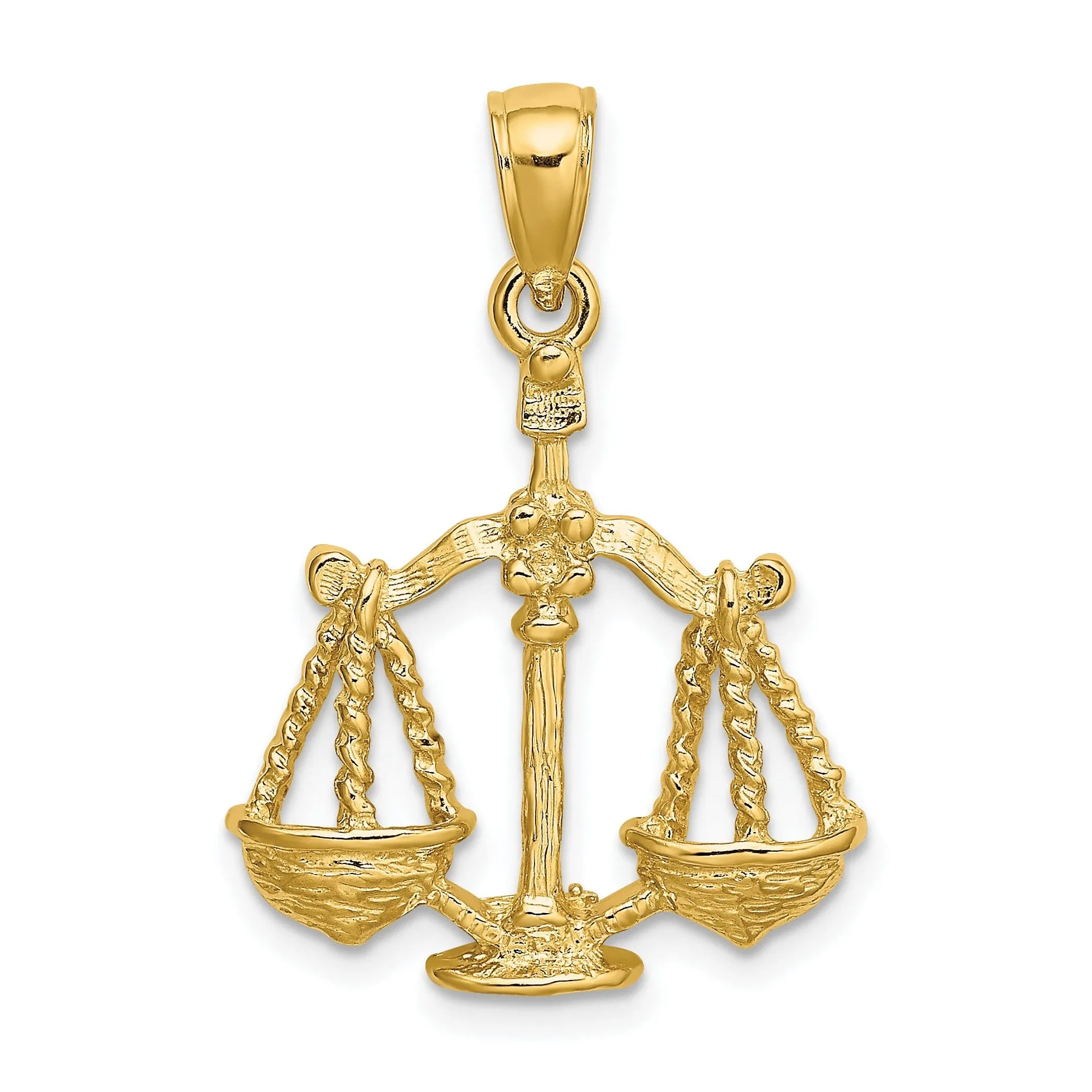 14k Yellow Gold Polished Texture Finish Large Size3-D Libra Zodiac Charm Pendant