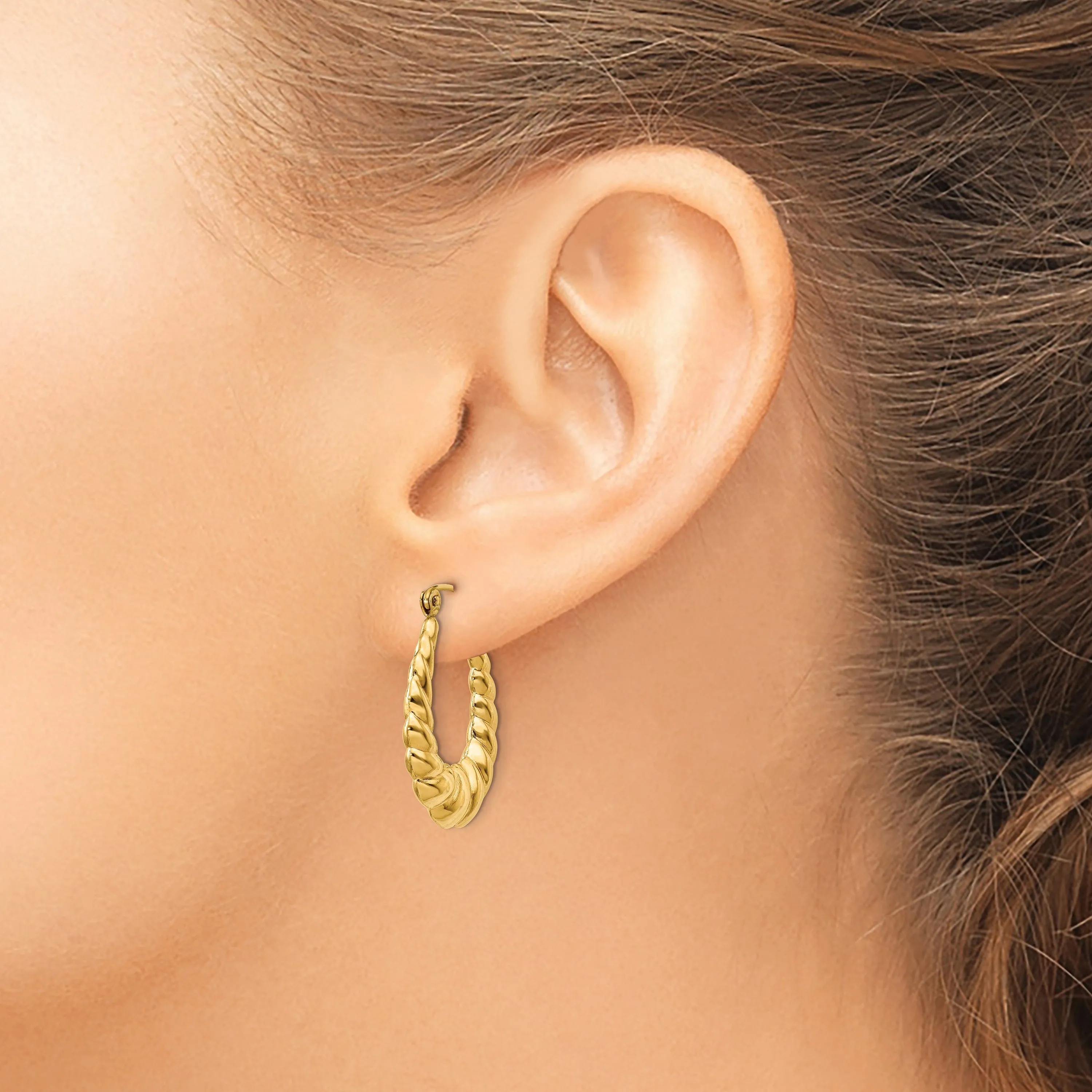 14k Yellow Gold Scalloped Twisted Hoop Earrings