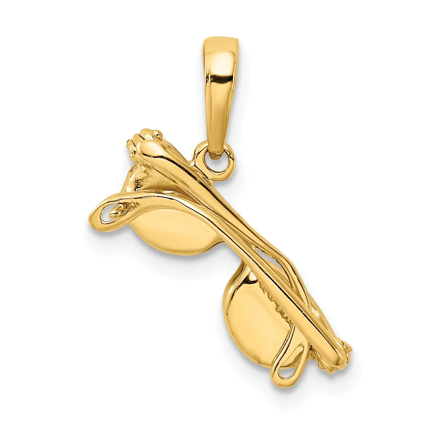 14k Yellow Gold Solid Polished Finish 3-Dimensional Black Enameled Moveable Sunglasses Charm Pendant