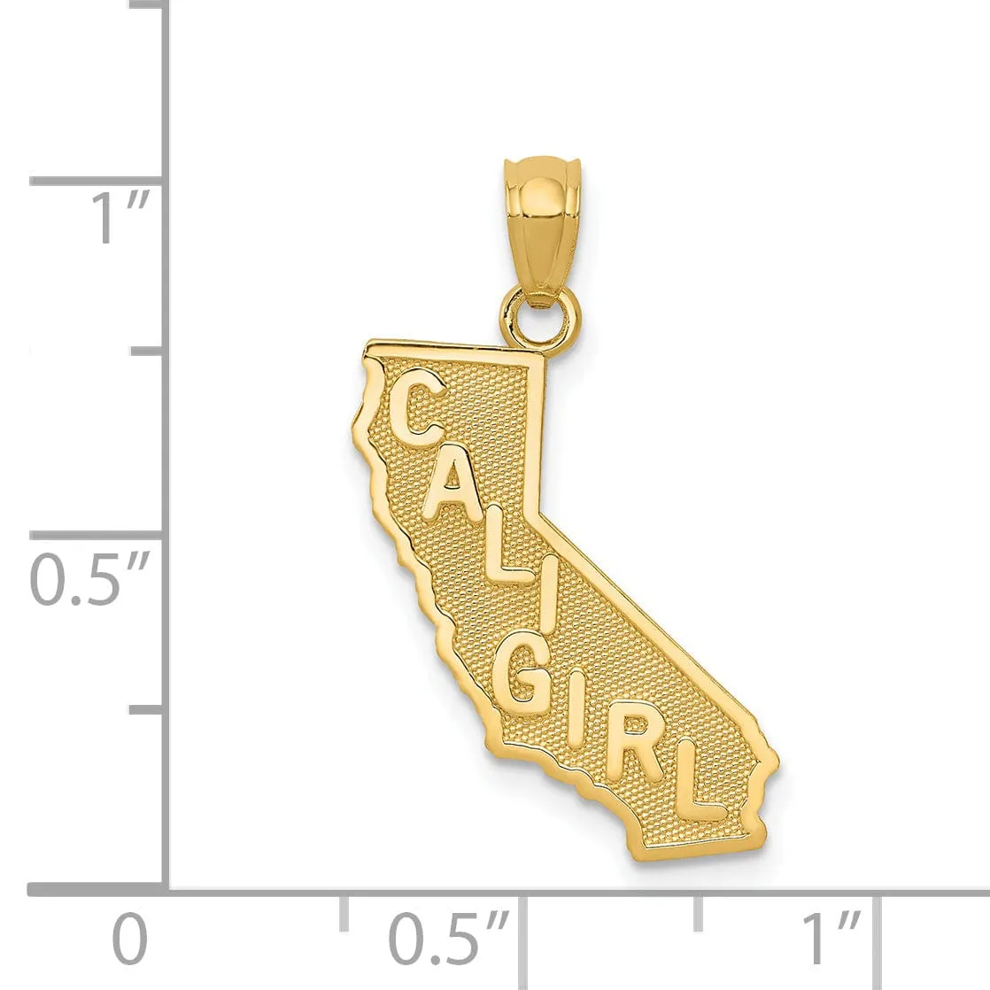 14k Yellow Gold Solid Polished Textured Finish Map State of CALI GIRL Design Charm Pendant