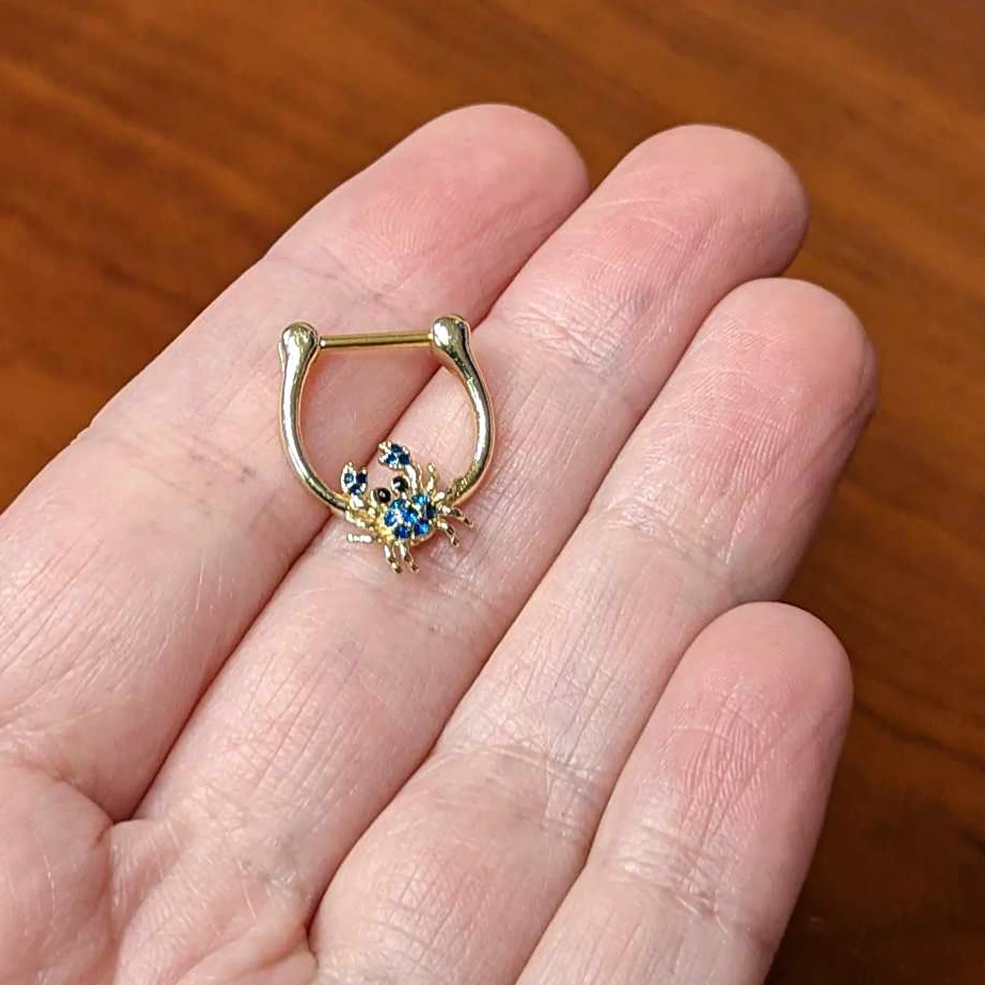16 Gauge 5/16 Blue Black Gem Gold Tone Blue Crab Cartilage Clicker
