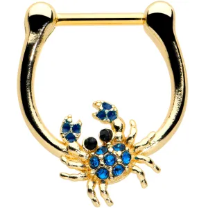 16 Gauge 5/16 Blue Black Gem Gold Tone Blue Crab Cartilage Clicker