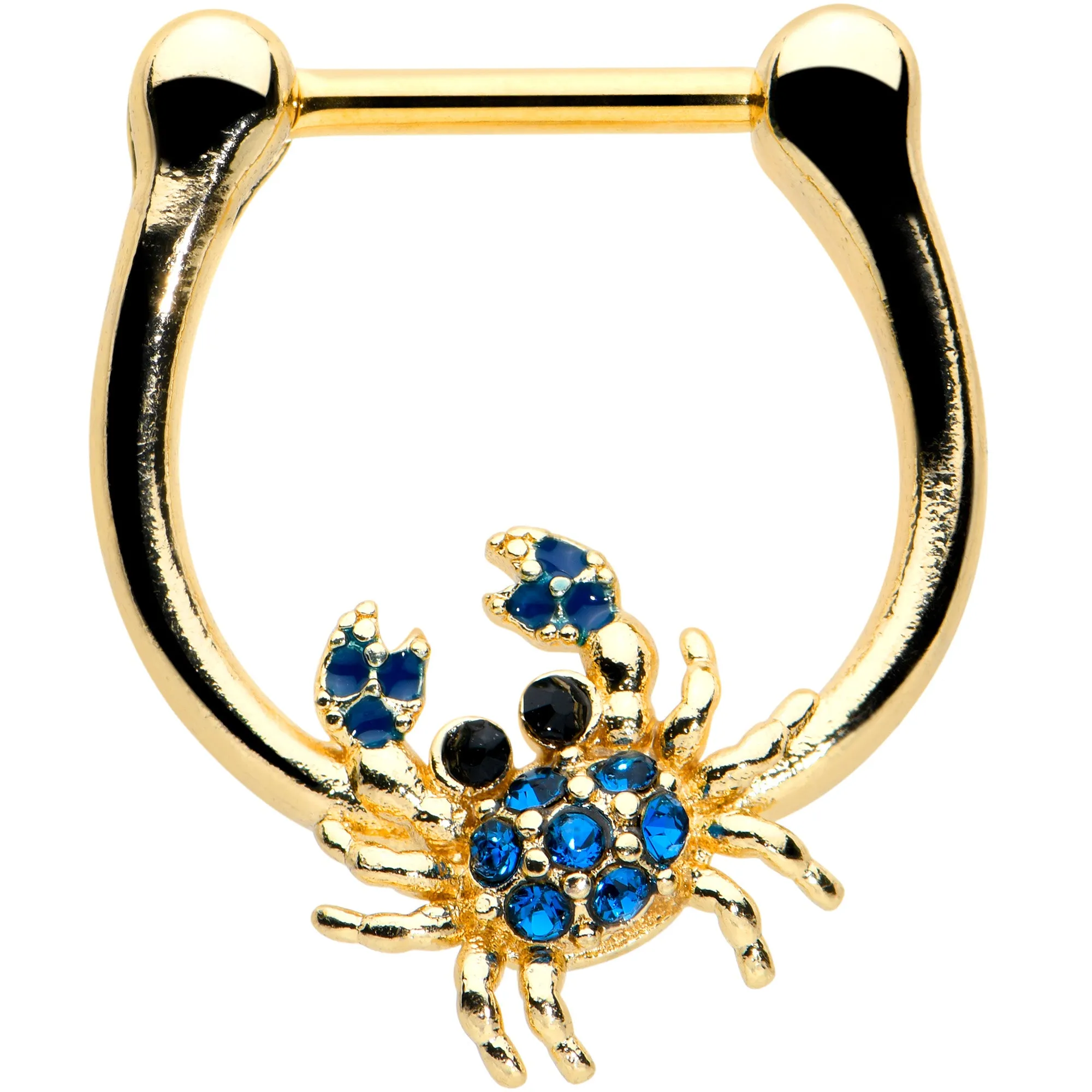 16 Gauge 5/16 Blue Black Gem Gold Tone Blue Crab Cartilage Clicker