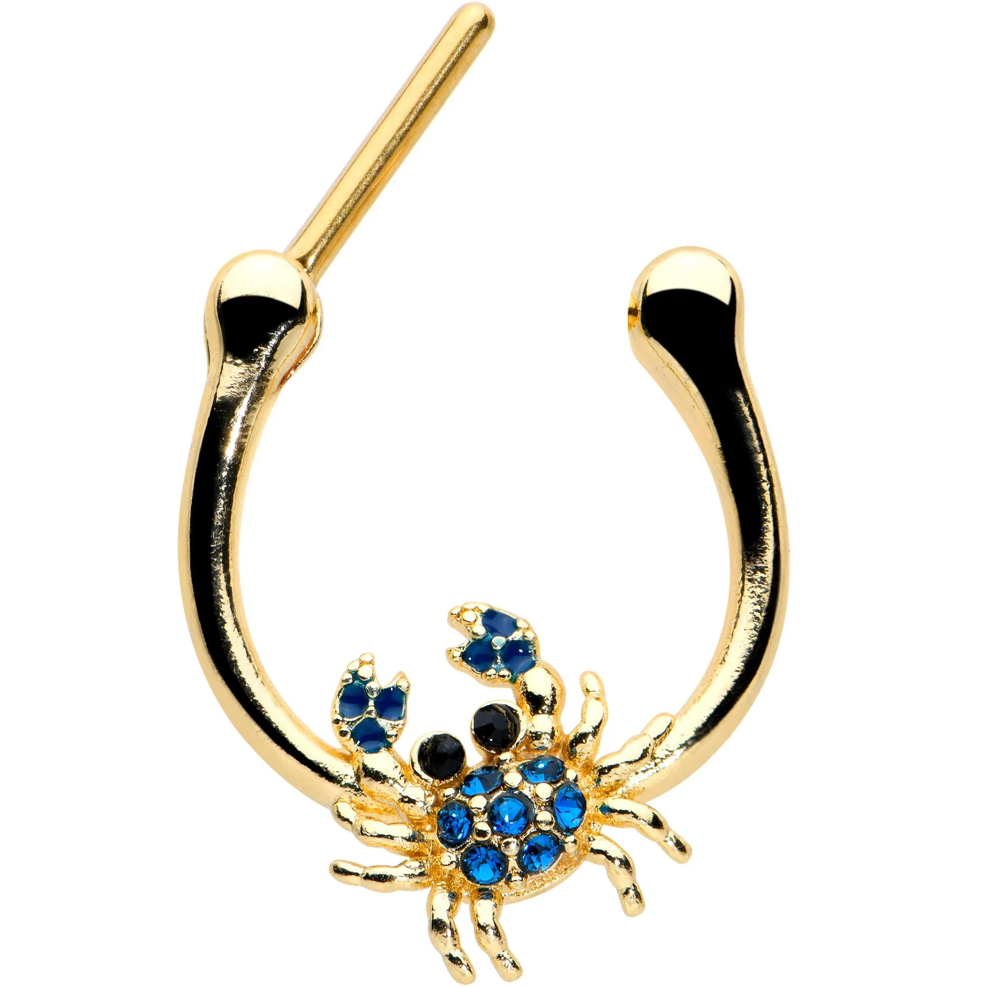 16 Gauge 5/16 Blue Black Gem Gold Tone Blue Crab Cartilage Clicker