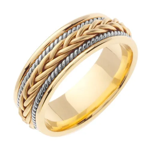 18K Yellow/White Hand Braided Cord Ring Band
