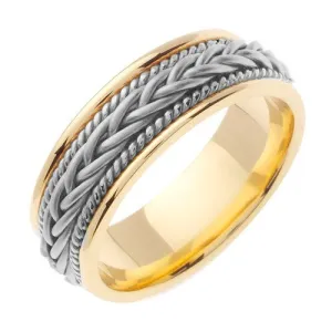 18K Yellow/White Hand Braided Cord Ring Band