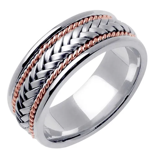 18k Yellow/White Ropes or White/Rose Ropes Hand Braided Ring Band