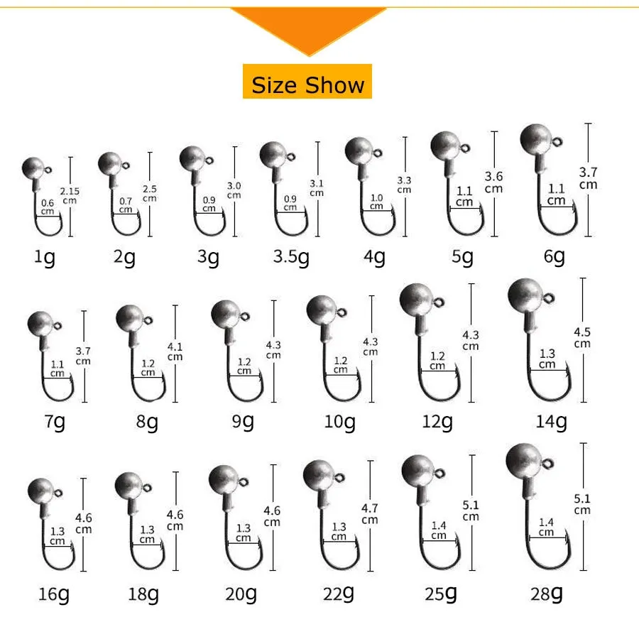 1g 2g 3g 4g 5g 10g 20g 22g 25g 28g Jig head fishing hook lure for soft bait