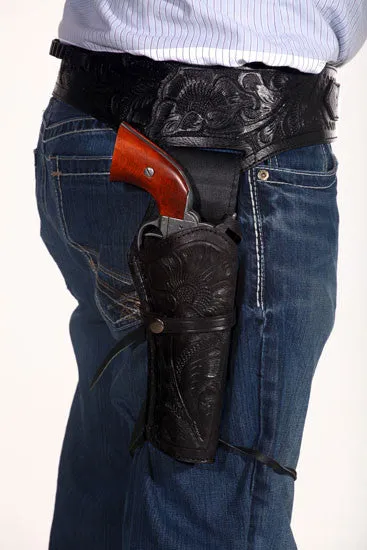 22 Caliber Handmade Black Western/Cowboy Hollywood Style Hand Tooled Gun Holster and Belt
