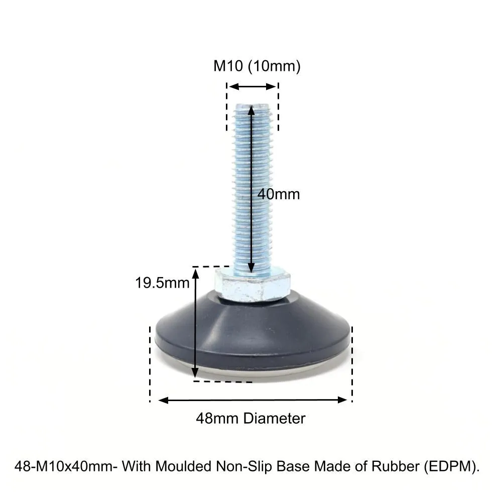 48mm-M10x40mm Non-Slip Screw In Levelling Machine Feet Height Adjustable, Made In Germany