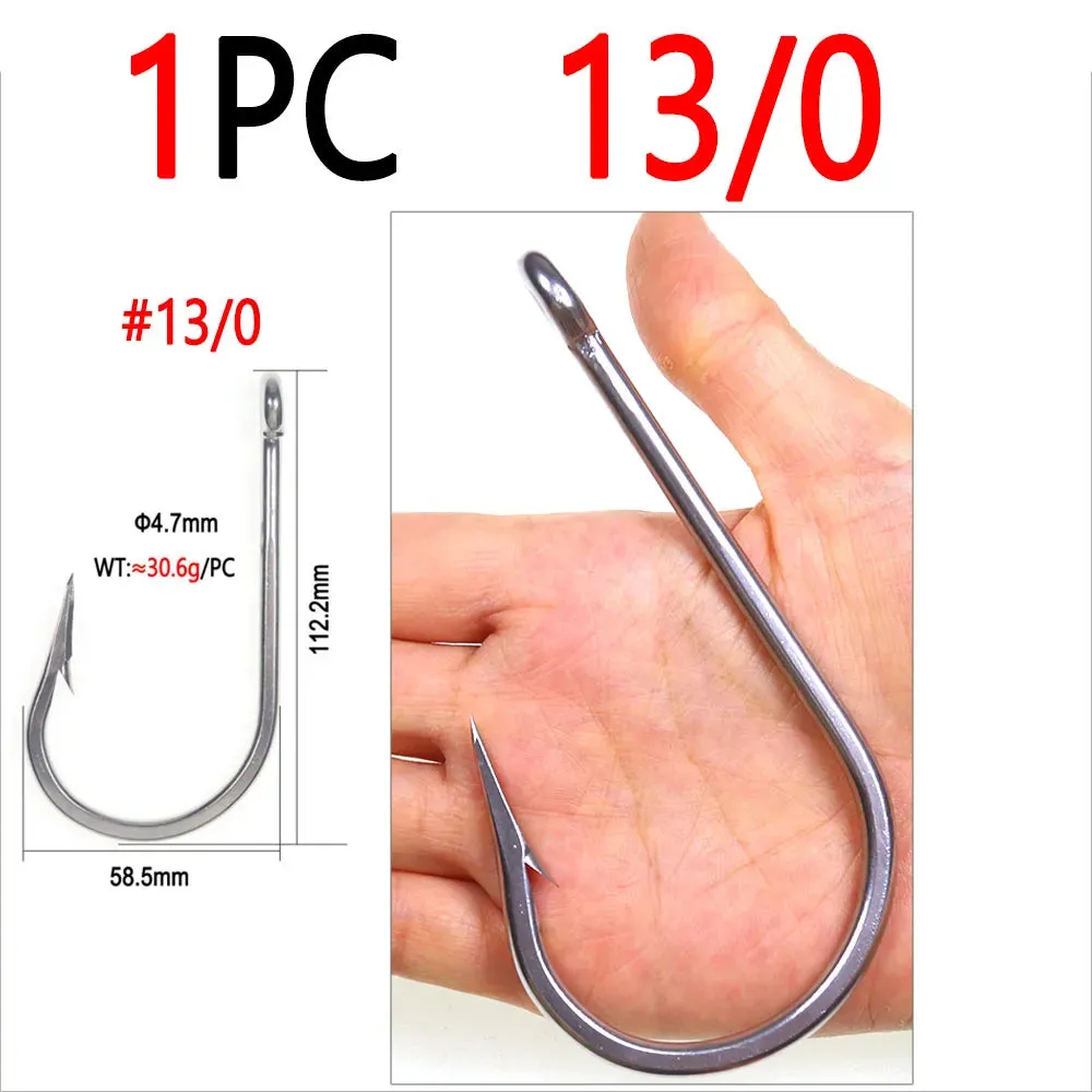 5/0 ~13/0 Stainless Steel Saltwater Fishing Hook Heavy Duty Big Game Tuna Shark