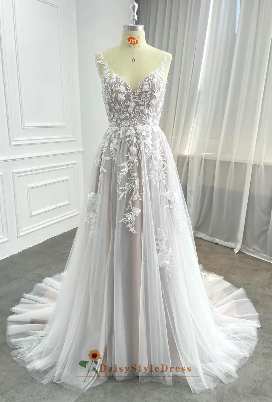 A line Silver Summer Wedding Dress