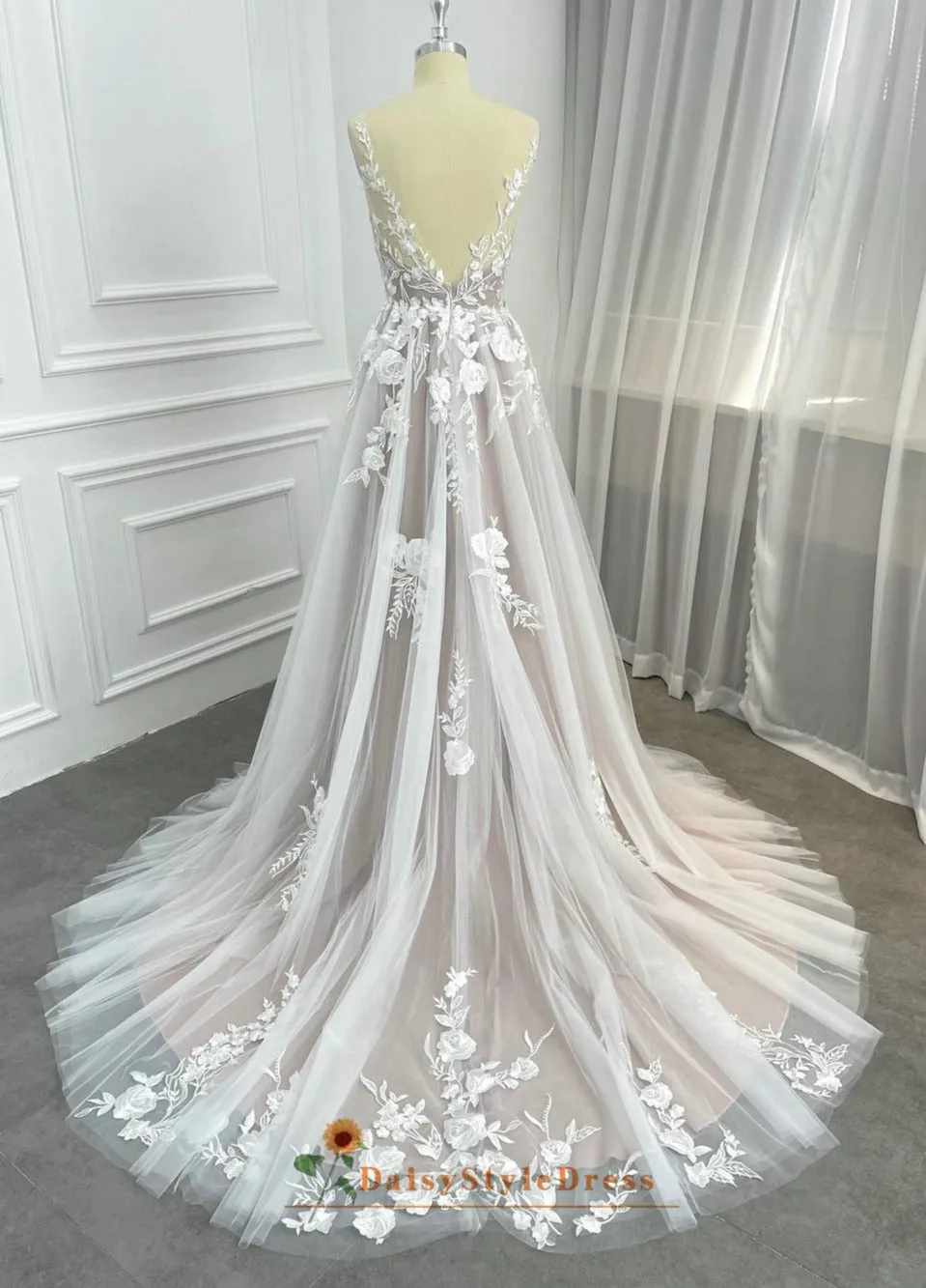 A line Silver Summer Wedding Dress