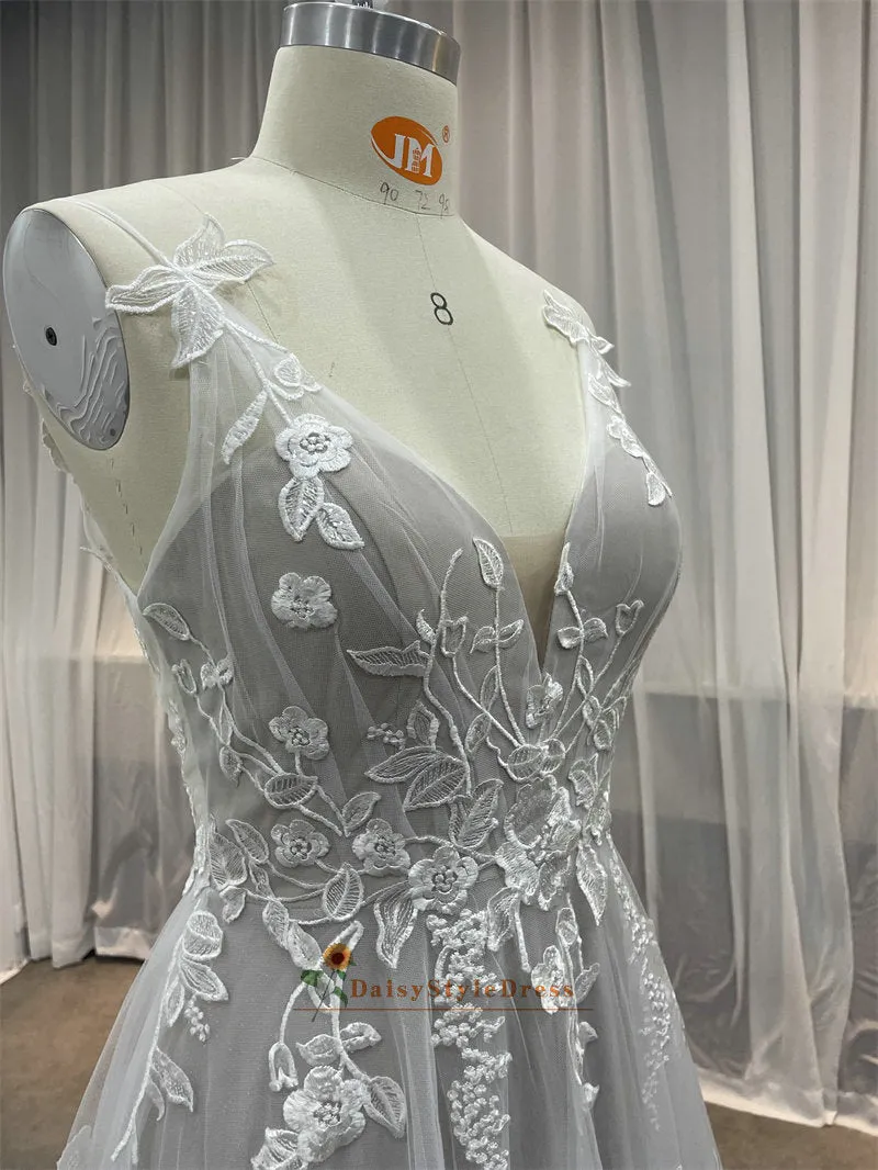 A line Summer Silver Wedding Dress