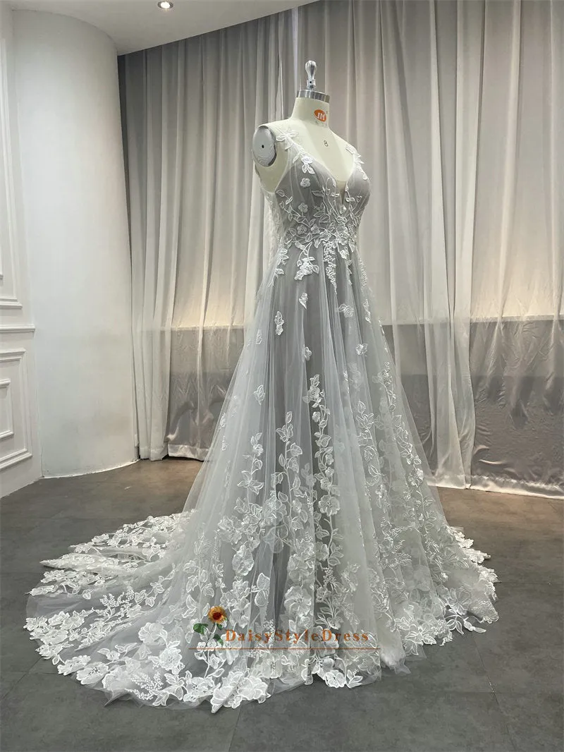A line Summer Silver Wedding Dress