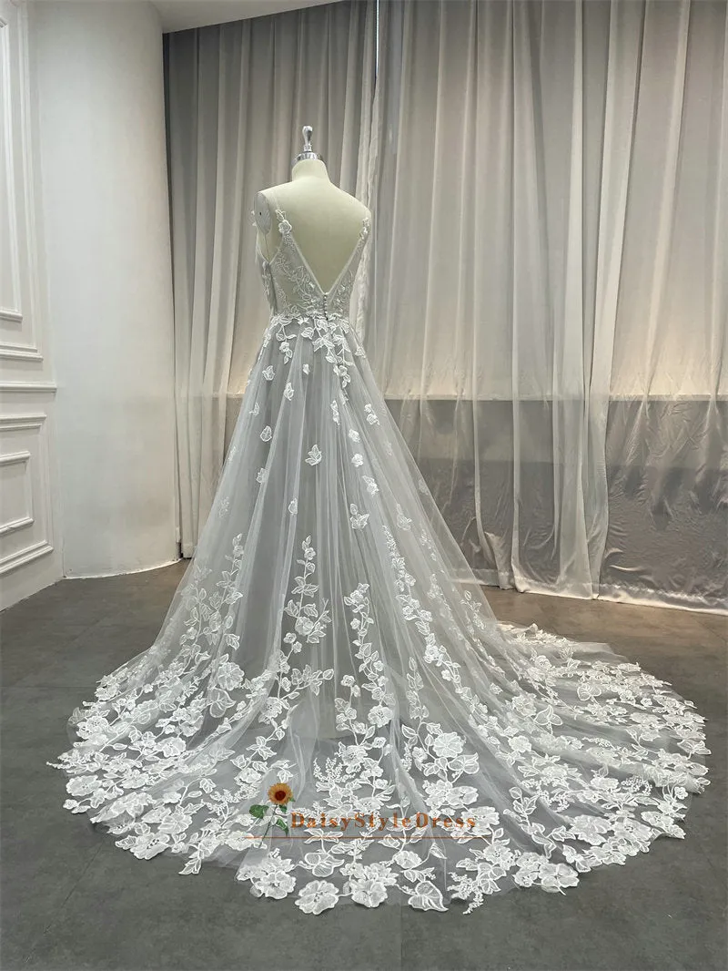 A line Summer Silver Wedding Dress