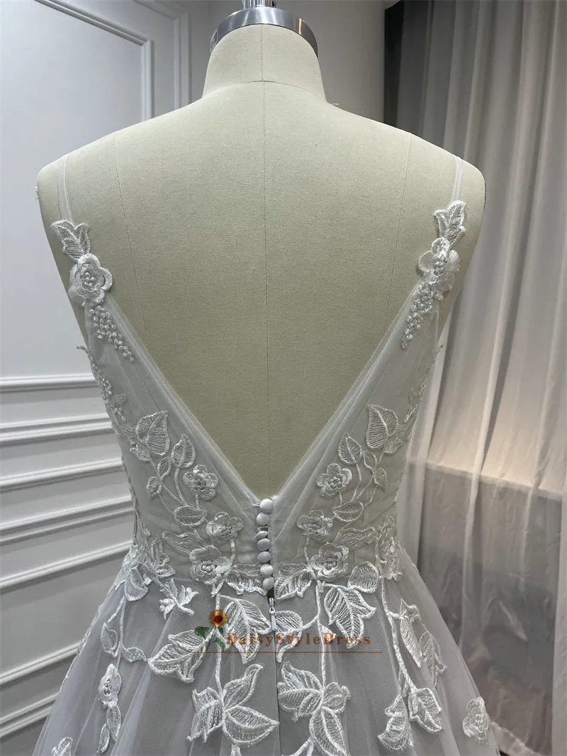 A line Summer Silver Wedding Dress