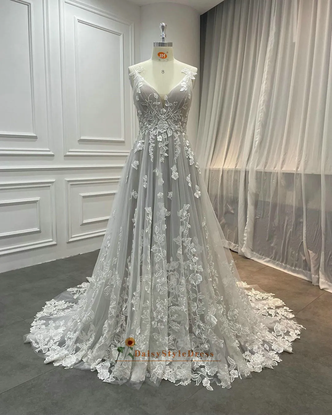 A line Summer Silver Wedding Dress