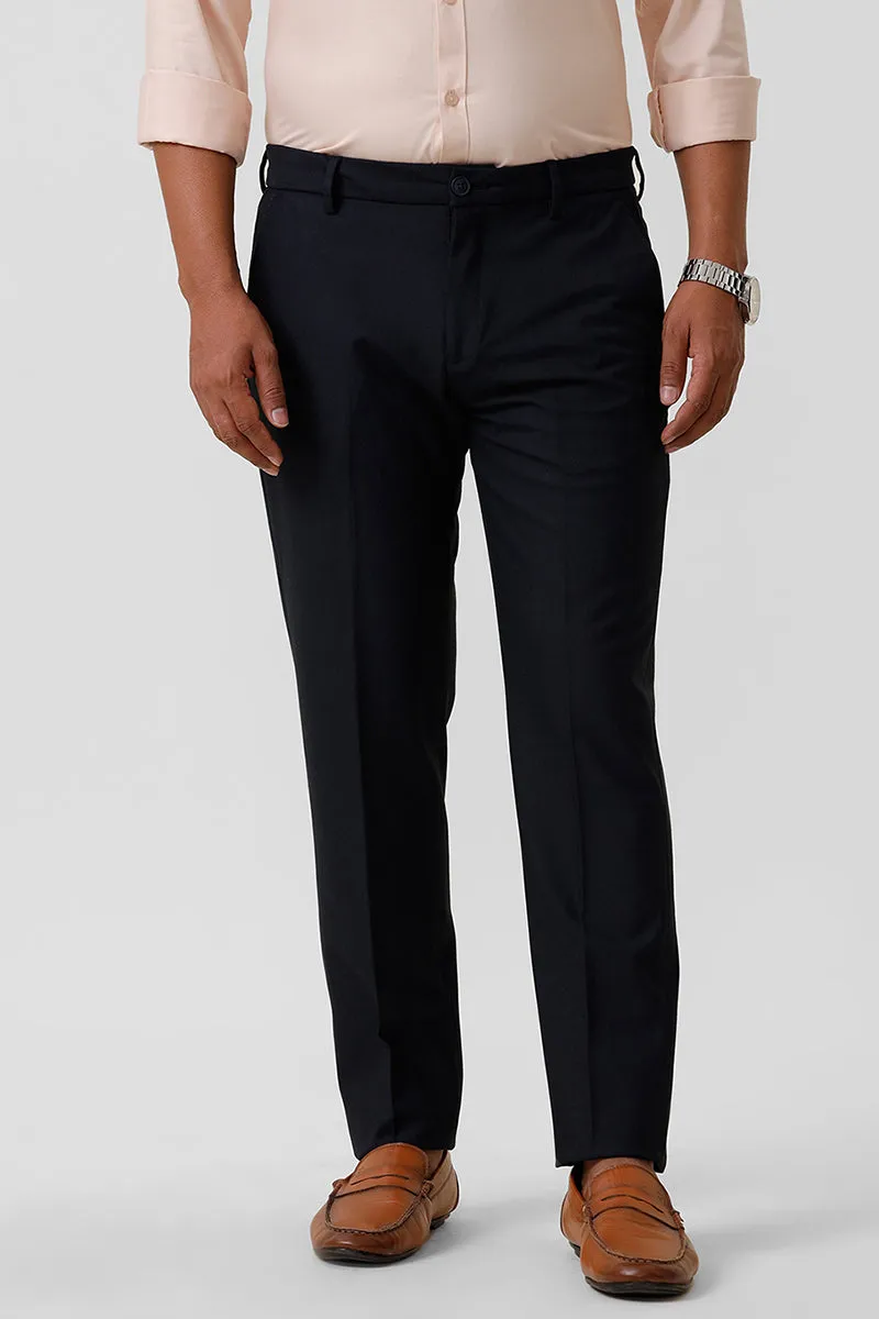 Auto Flux - Dark Black Stretchable Formal Trousers For Men | Ariser