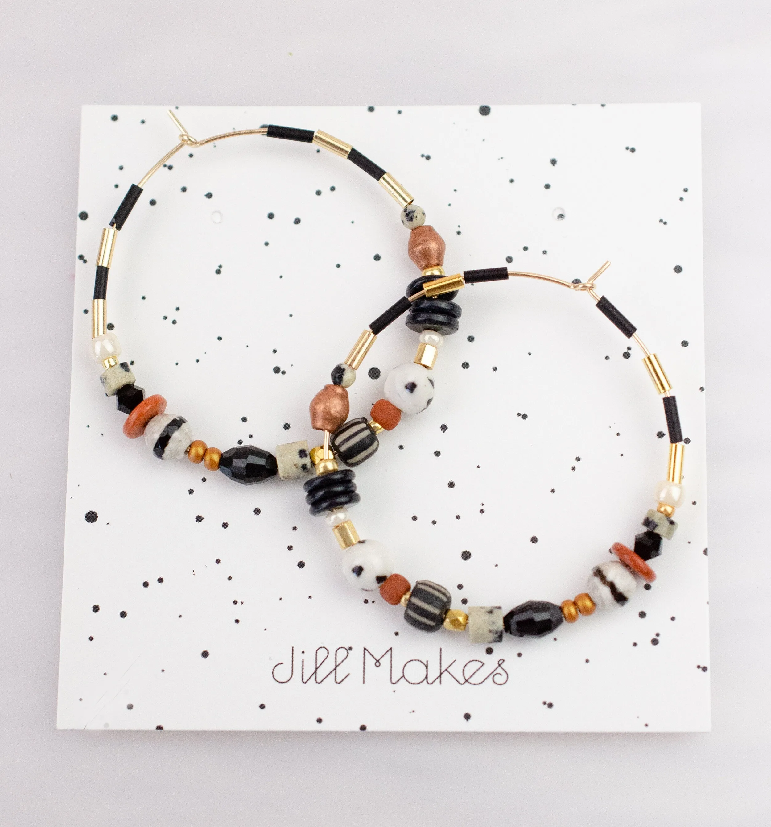 Beaded Gold Filled Hoop Earrings, 14k gold filled hoops, Black hoop earrings, Brown beaded hoops, colorful hoop earrings,