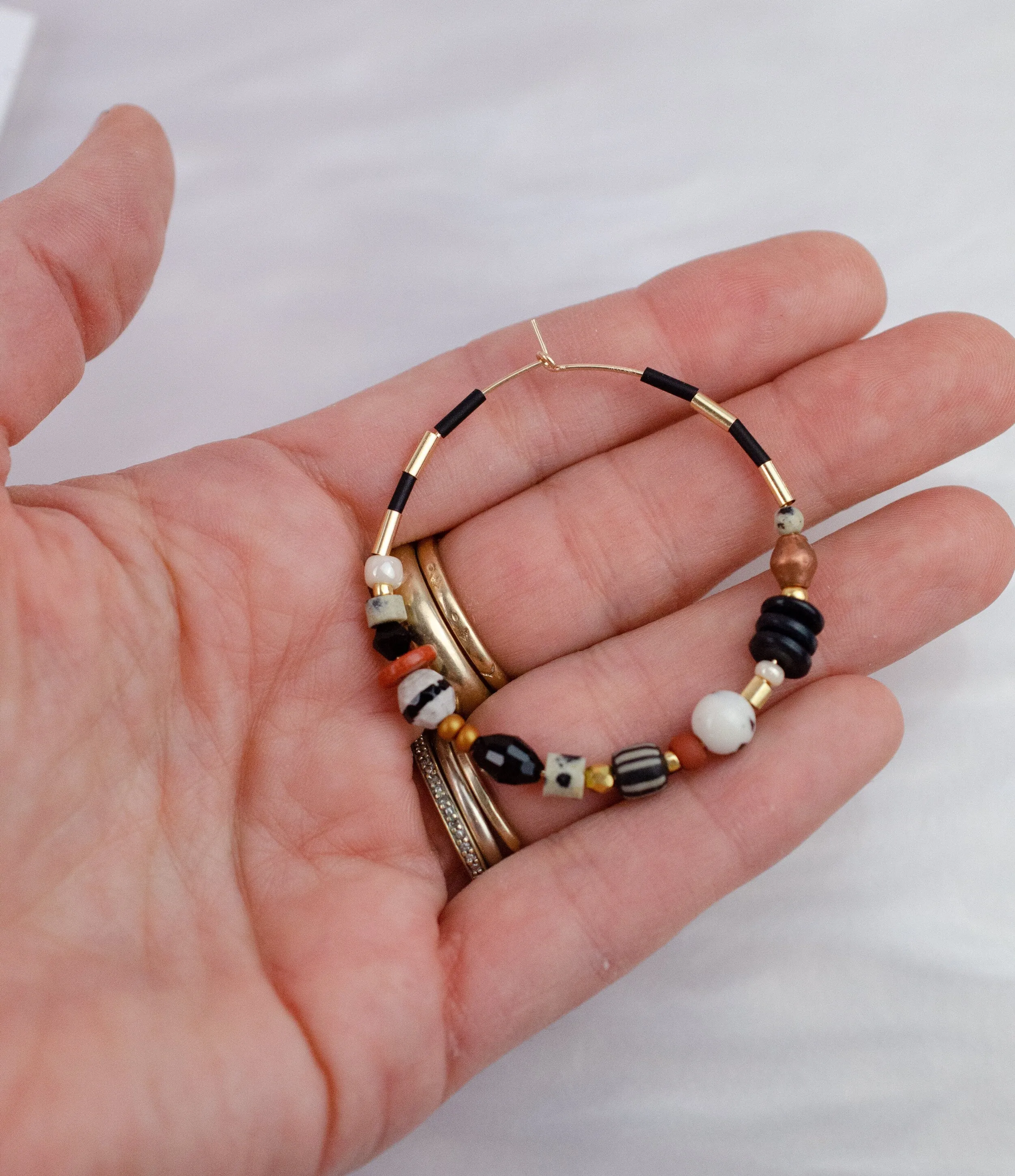 Beaded Gold Filled Hoop Earrings, 14k gold filled hoops, Black hoop earrings, Brown beaded hoops, colorful hoop earrings,