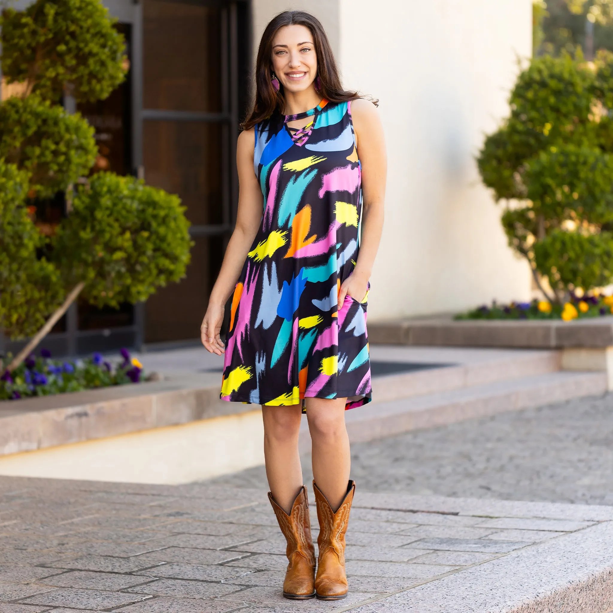 Beautiful Mix Colorful Watercolor Style dress with pockets
