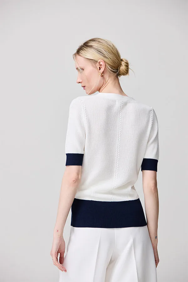 BICOLOR V-NECK BRAIDED SWEATER