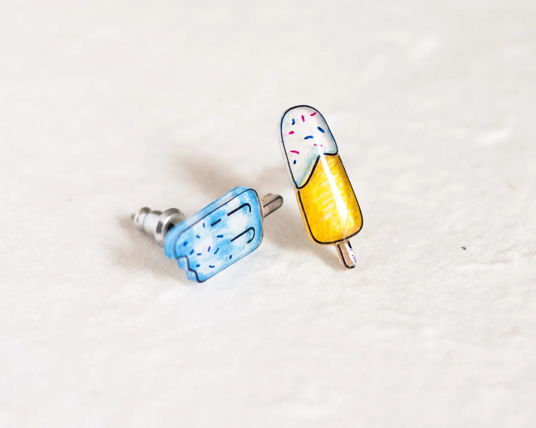 Blue and Yellow Summer Popsicle Stud Earrings