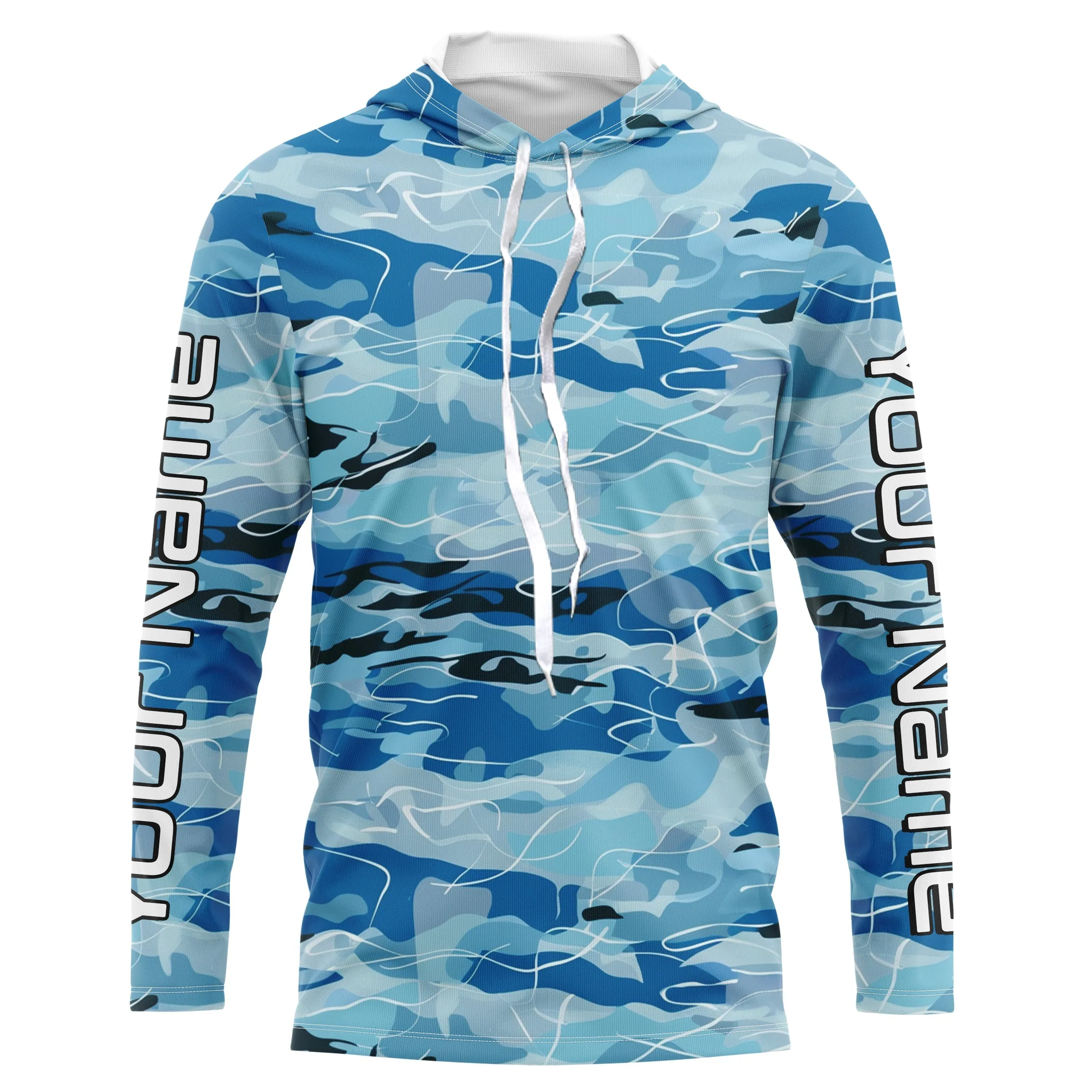 Blue Water Camo Custom Long Sleeve Performance Fishing Shirts, Sun Protection Fishing Jerseys IPHW5976