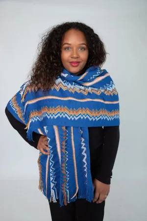 Blue, White, Orange and Green Scarf