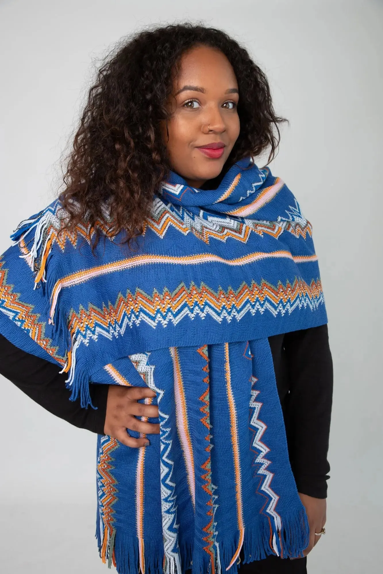Blue, White, Orange and Green Scarf