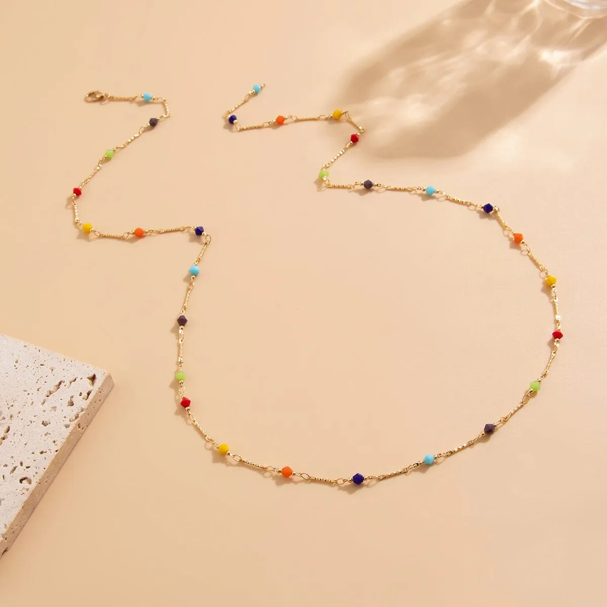 Boho Colorful Long Crystal Chain Y Necklace