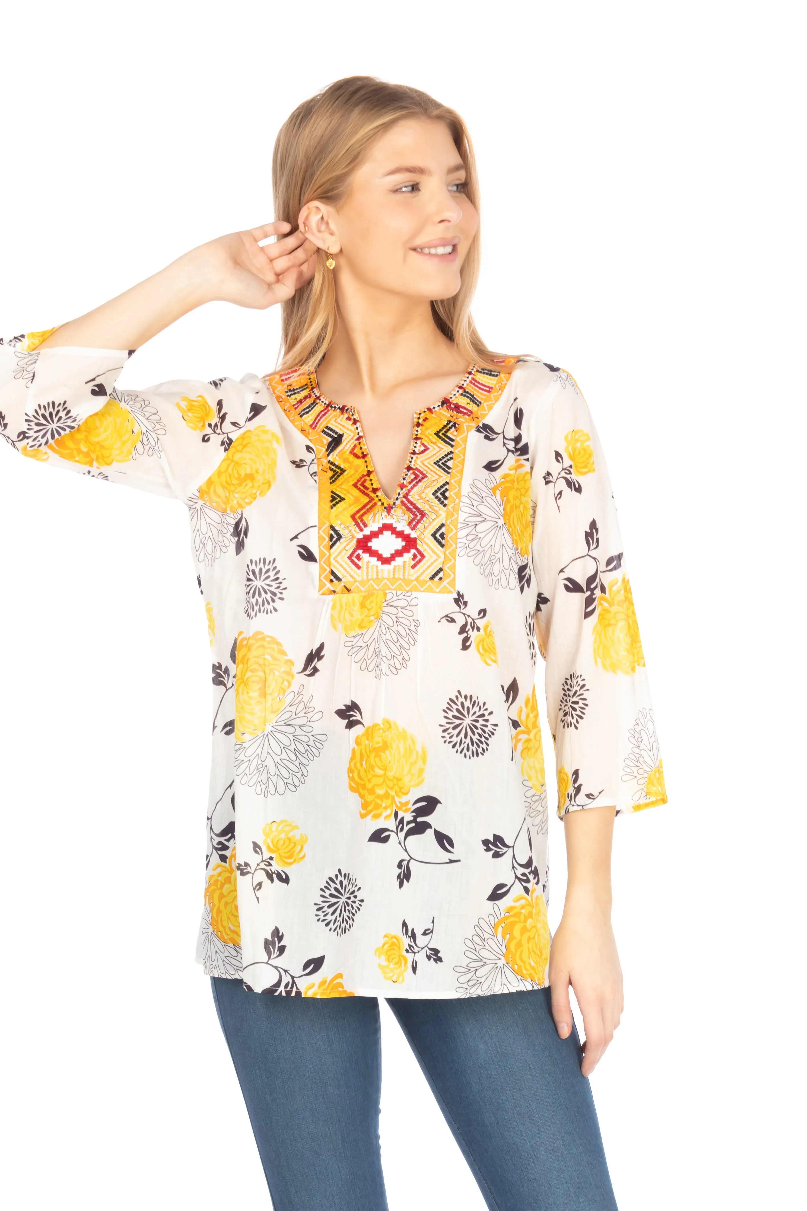 Boho Floral Tunic with Embroidery