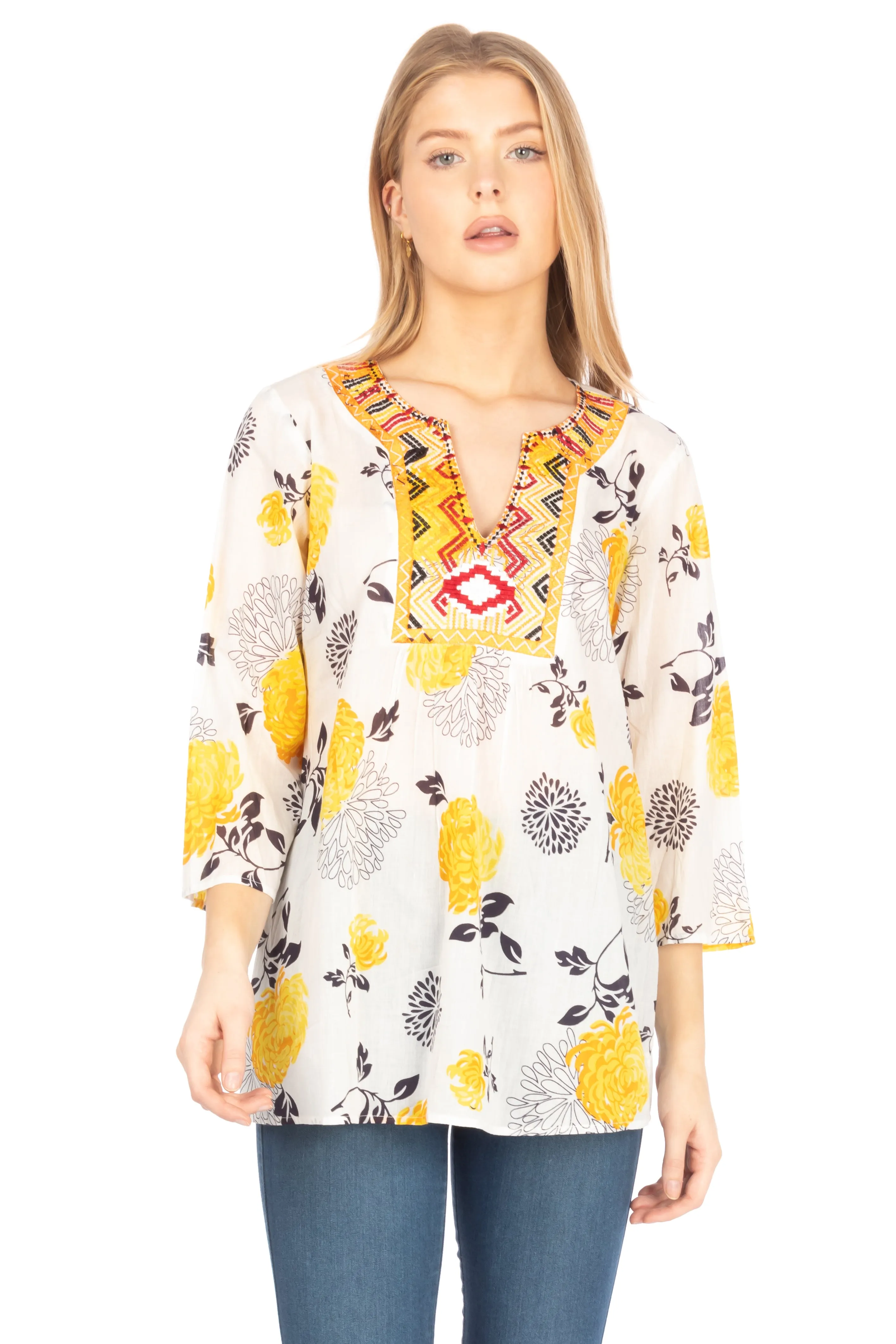 Boho Floral Tunic with Embroidery