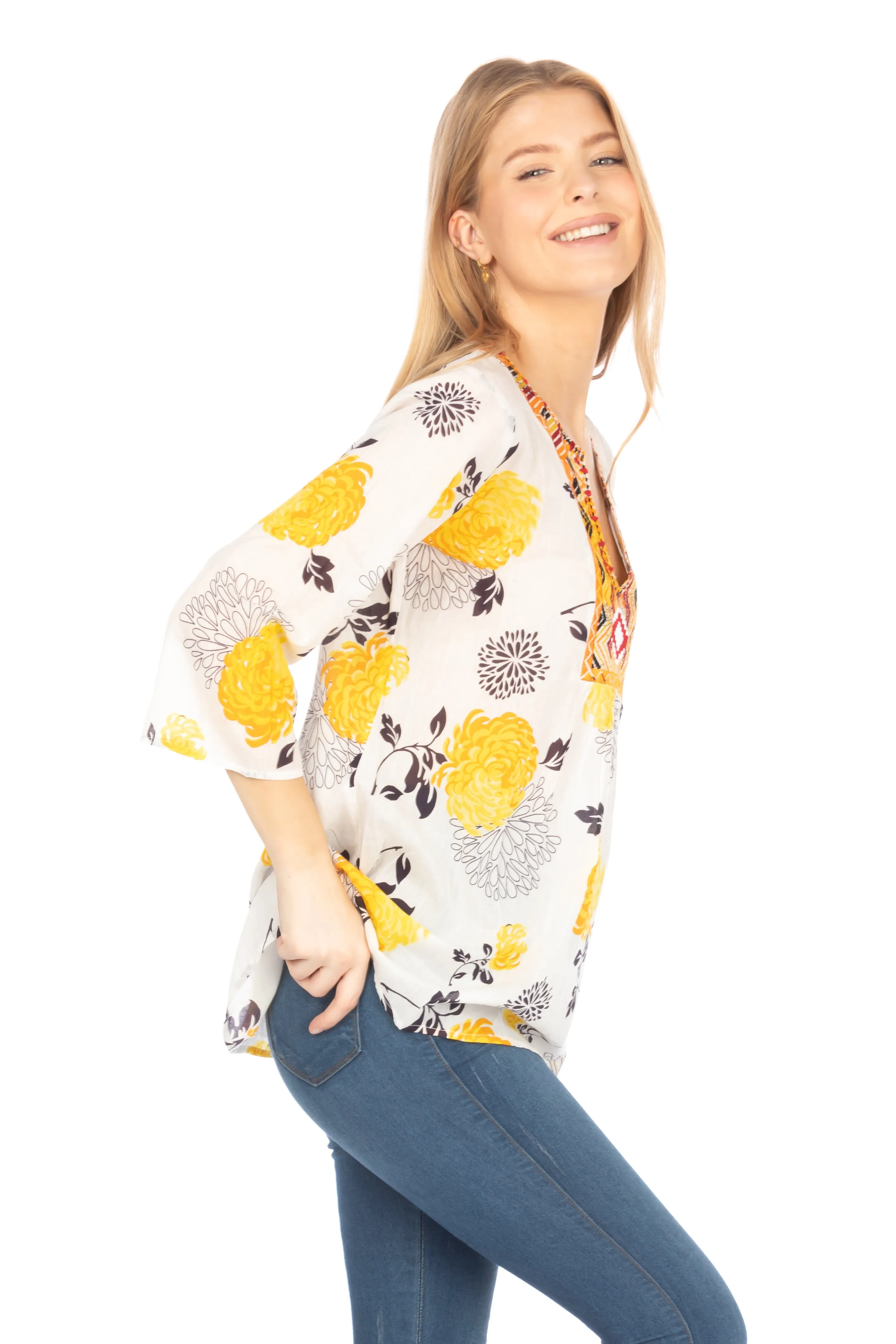 Boho Floral Tunic with Embroidery