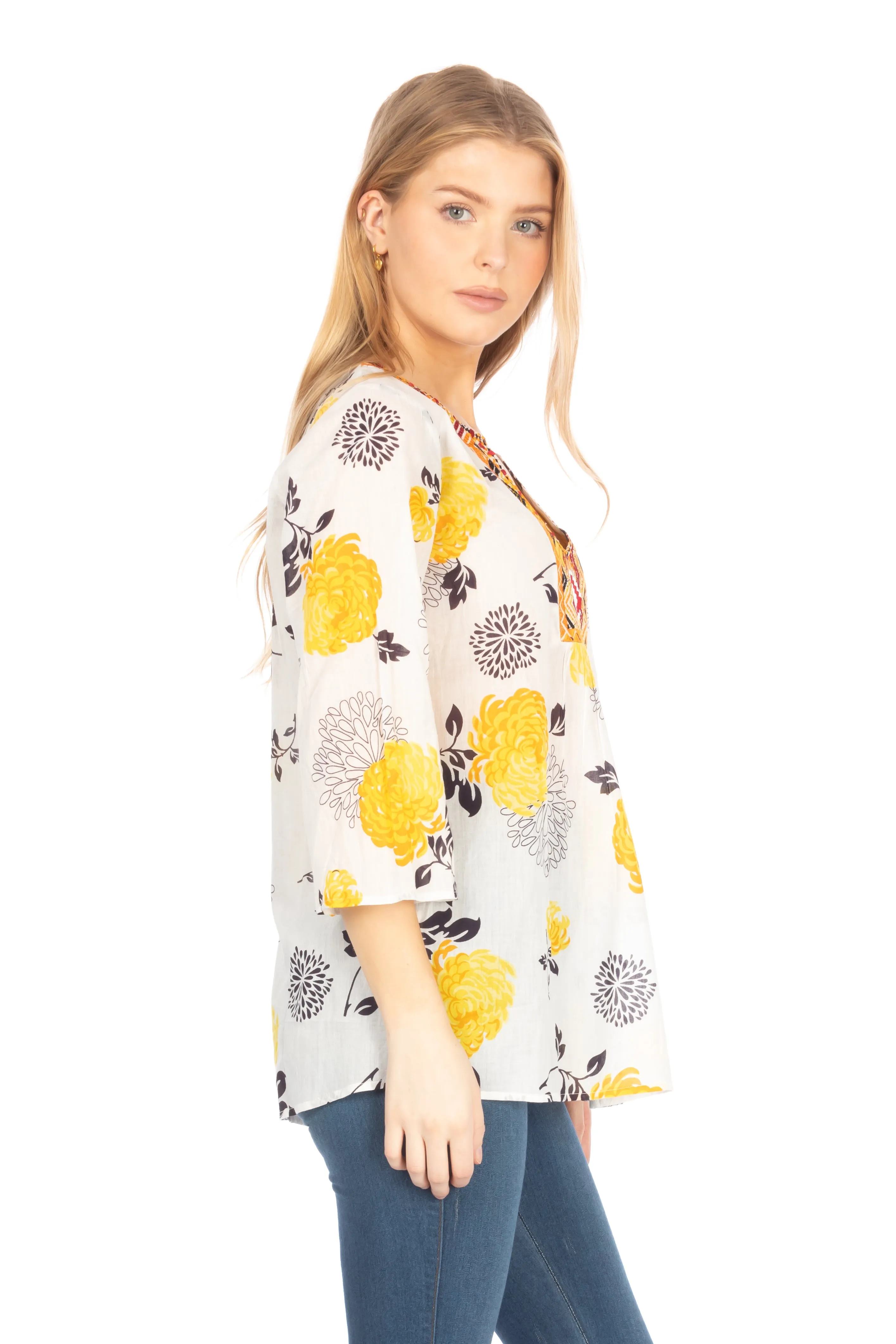 Boho Floral Tunic with Embroidery