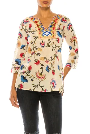 Boho Floral Tunic with Embroidery